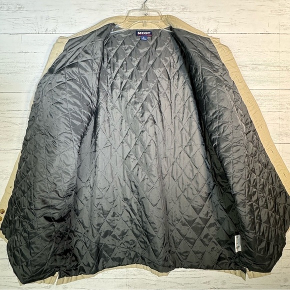 Vintage Khaki Shirt Jacket Shacket Quilted Lining Chest Pockets Workwear - Picture 2 of 5